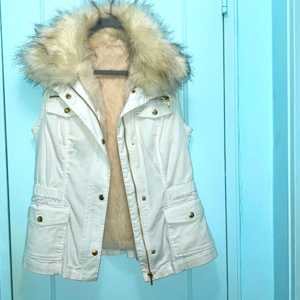 INC 2 in 1 faux fur vest - denim safari style  X-Small